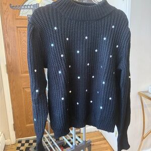 English Factory Navy Polka Dot Turtleneck Sweater